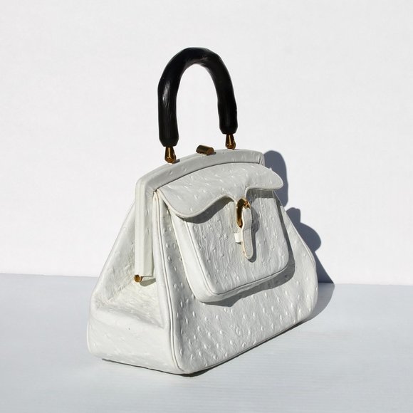 Vintage CORONET Ostrich Satchel - White/Black Handle - Excellent Condition - Picture 3 of 6